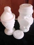 Milkglass eagle and owl
