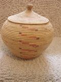 Small woven Native American grass basket with lid