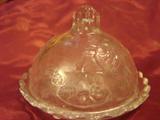Early American pattern glass child's covered butter dish - in Nursery Rhyme