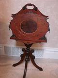 Gorgeous carved and inlaid Victorian magazine/sewing stand