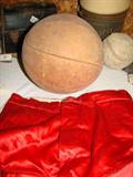 Antique red satin basketball shorts & ball