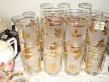 Vintage gold leaves tumblers and caddy