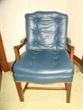 Walnut and "flag blue" leather arm chair