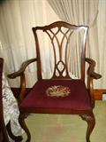 Lyre back Queen Anne captain's chair with needlepoint seat - part of dining set