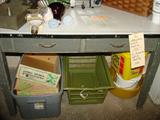 Grey with enamel top 2 drawer work table - near mint