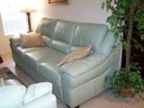 Italian leather sofa by Nicoletti.  Perfect condition.  Seafoam.