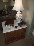 Marble top end table.  Italian lamp.