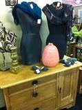                   antique chest; mannequins; vases; 