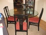 Ornate pedestal table from Bombay company, chairs are vintage (6) Asian Restaurant chairs, they are sold separately from the table