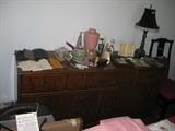 Drexel dresser with tall mirror ( not shown) vintage leather gloves and perfumes