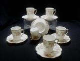 Limoges demitasse cups/saucers for six, pink floral pattern.