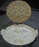 Limoges shallow bowl with violets, small floral serving plate/card tray.