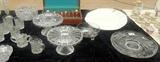 Selection from cut glass, china, EAPG, massive white antique serving platter-excellent condition, Heisey rose large torte/serving plate.