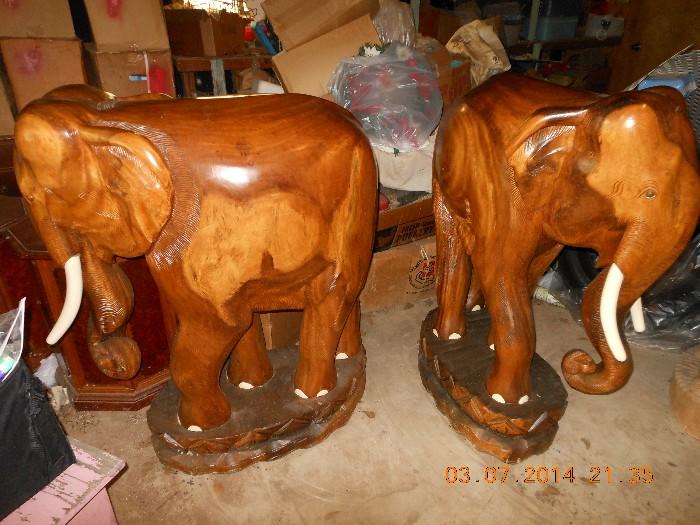 Hand carved 4' teak elephants from Thailand