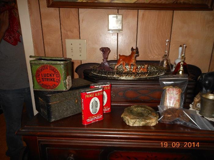 Lucky Strike tin and other tobacco items