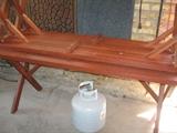 Picnic table with 2 benches and propane tank