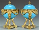 Pair Sevres style orbs with ormolu mounts, 1 of more than 800 lots. 
