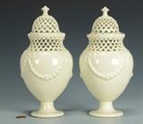 Large pair creamware urns