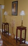 Two Asian Design Modern Endtables/Solid Brass Lamps