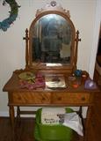 Antique Birdseye Maple Ladies Vanity that has dovetail joints and beading on its corners