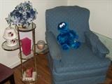 Glass Top Gold Metal Stand and Club Chair with Elmo