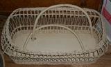 Antique Wicker Bassinette with hand-made wooden handles