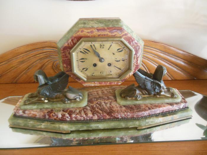 19th Century Art Nouveau  Marble Mantel Clock with Spinx's ornate,Has Key.Paris France 