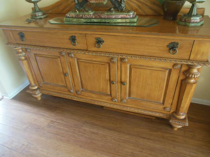 Walter E Smith Oak Hand Carved Spindled Pillar Legs Storage Drawer Space.Sideboard