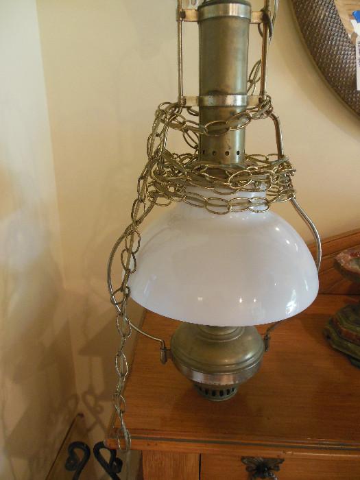100yr old brass milk glass shade..they electrified. Hanging Fixture
