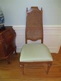 INVENTORY NO 12.  MODERN CANE BACK CHAIR WITH QUILTED BLUE SEAT