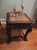INVENTORY NO 68. CARVED CHINESE STOOL WITH PINK MARBLE TOP