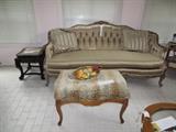 FINE CARVED SOFA SILVER AND GILT WITH SILK FABRIC