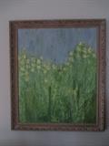 BLUE AND GREEN OIL FLORAL PAINTING BY MUSTIN