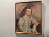 PINK HAT GIRL CIRCA 1920 OIL SIGNED ANNE GOLDTHWAITE.