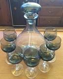 Mid-Century Smoked Glass Decanter and Glass Set