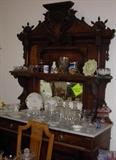 Antique sideboard..SOLD..Limoges china, cut glass crystal