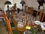 Dining table with 6 chairs and leaves..Fostoria stemware set..ALL 50% OFF