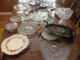 Depression glass, silver plate