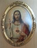 Antique Jesus Picture in Oval Frame