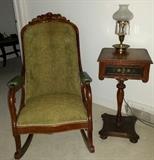 Victorian Walnut Rocker and Side Table