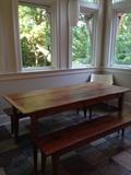 Antique American farm table with benches