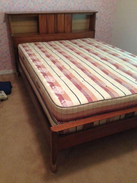 Queen Mid Century storage headboard, footboard and mattress and box spring