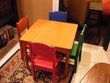 children's table with 4 primary color chairs