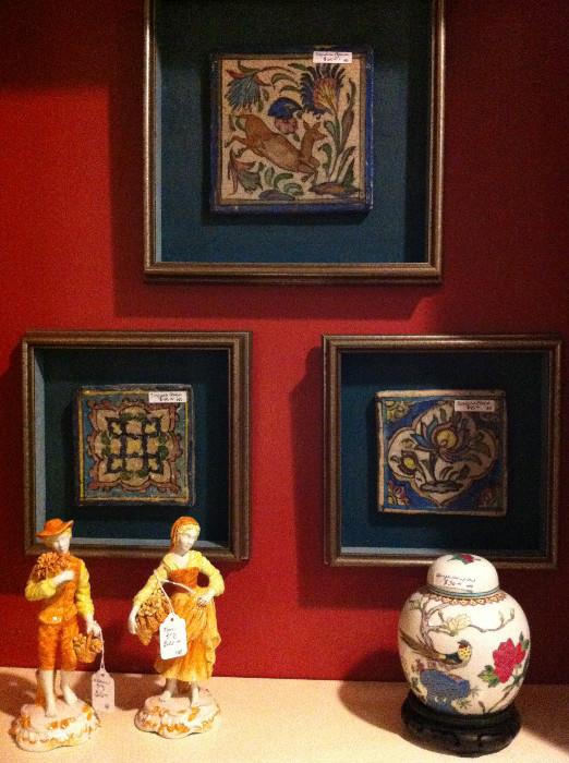                decorative tiles, figurines, ginger jar