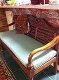               carved bench with custom seat cushion