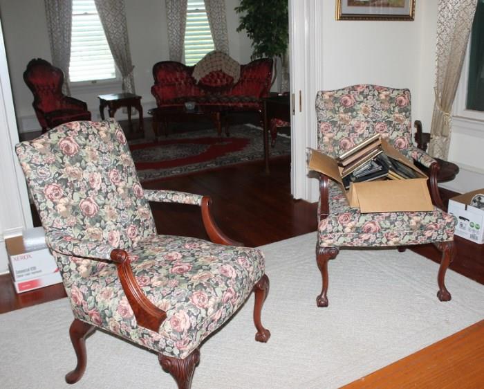two Matching Upholstered Arm Chairs