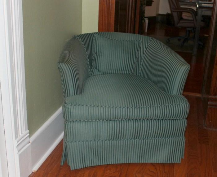 Green Striped Chair and Loveseat