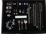 Sterling Silver Jewelry - Spoons, etc.  Charm Bracelet, Chains, Rings, earrings.