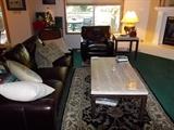 Leather Couch and Chair / Marble-top Coffee table and End table