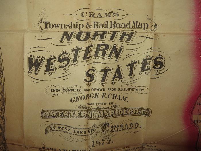 Crams 1872 Township & Railroad Map